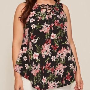 Criss cross flora print blouse